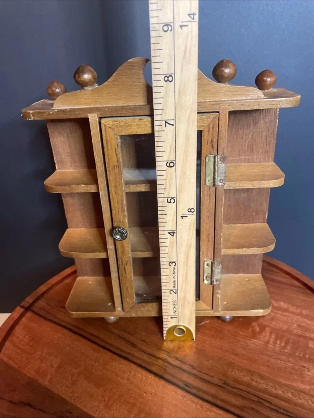 Wooden Mini Display Cabinet with Glass Door - Brown. Vintage.